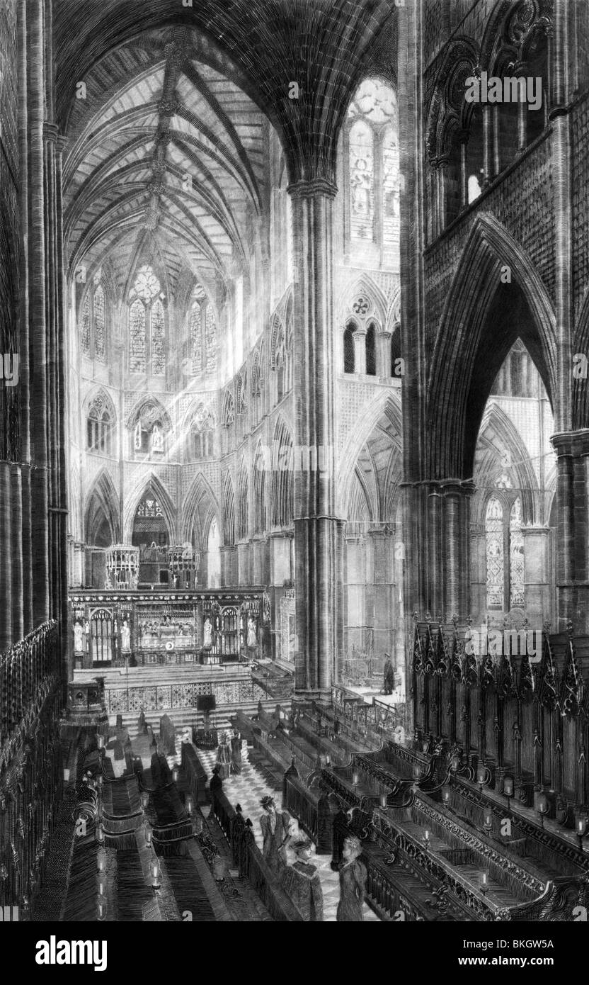 Victorian church interior etching, circa 1893