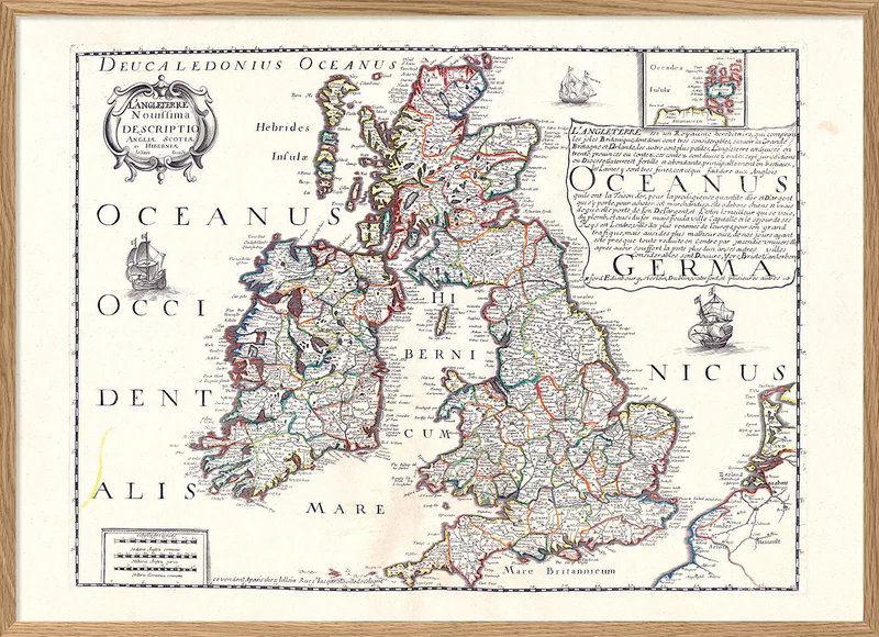 Vintage atlas map of the British Isles, circa 1650