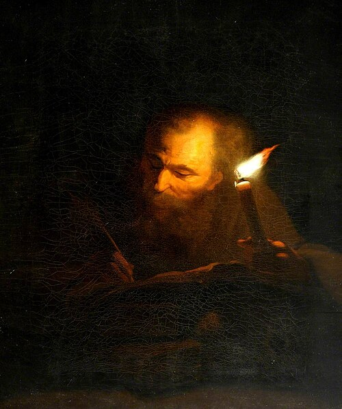 An old man writing by candlelight, after Godfried Schalcken